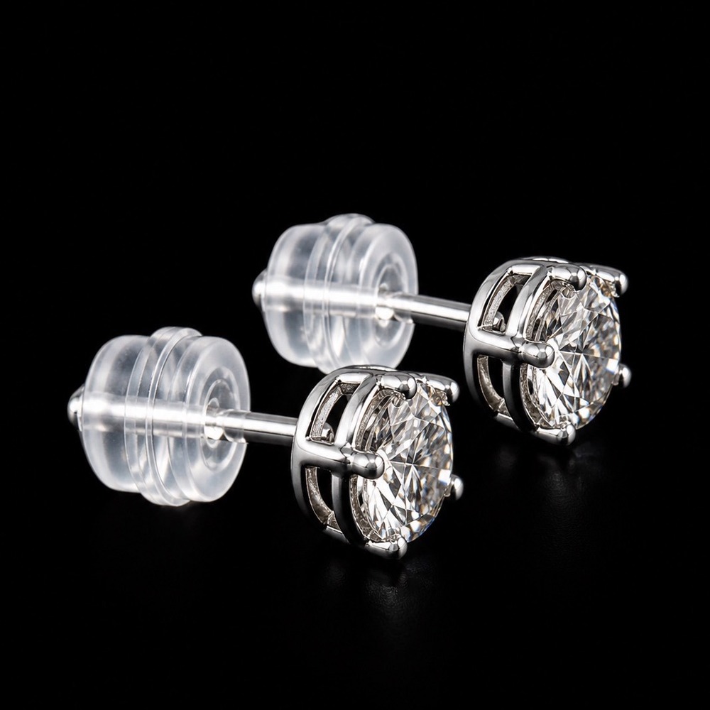 Moissanite 1.0ct Halo Pave' Stud Earrings 925 Sterling Silver D Color Certified - Picture 6 of 8